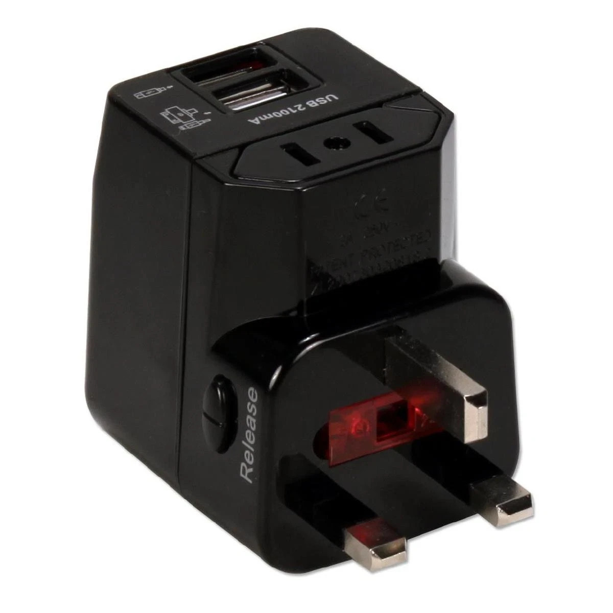 QVS Premium World Travel Power Adapter with Surge Protection & 2.1A Dual-USB
