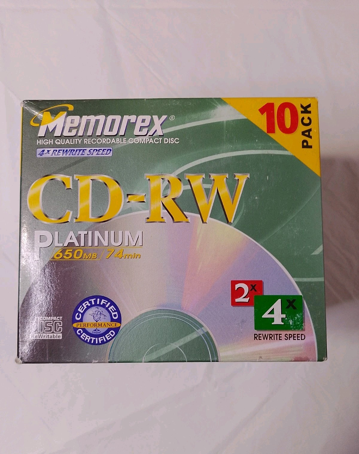 Box of 10 Memorex CD-RW 4x Rewrite speed Disc, 650mb, 74min Vintage 1999