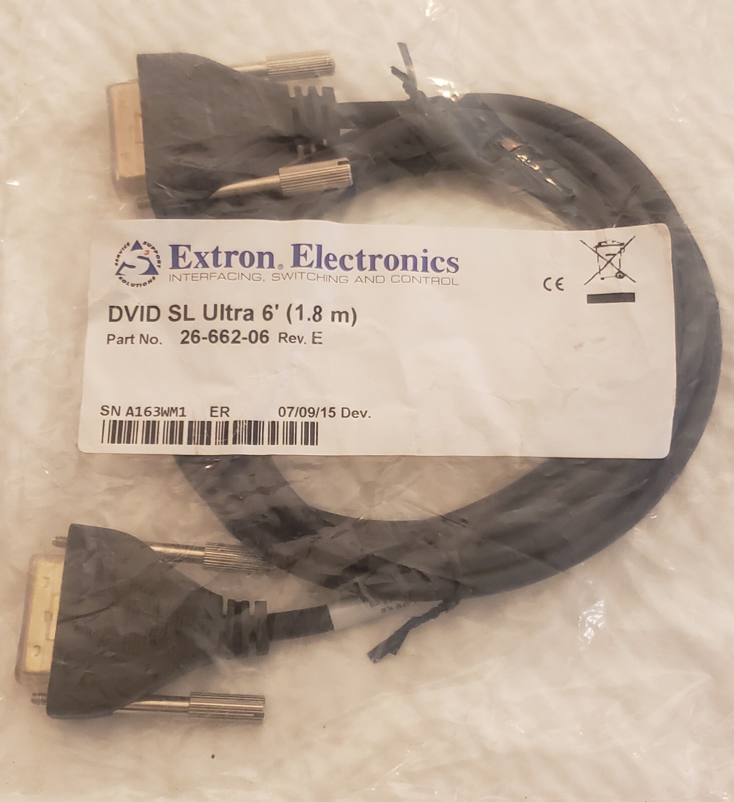 Extron DVID SL Ultra 6' Ultra Flexible Single Link DVI-D Cable 26-662-06