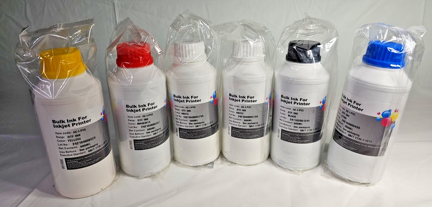 SAIBO DTF Ink 500ml (Black, Yellow, White(2), Cyan, Magenta)