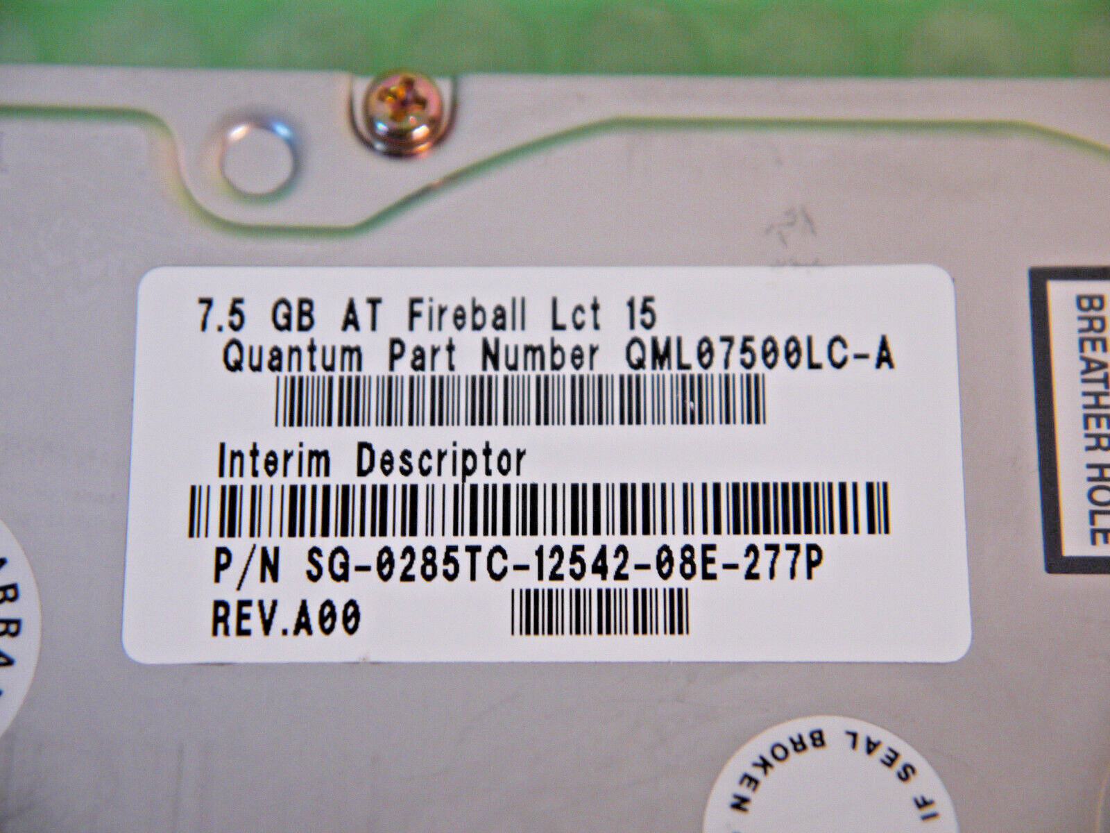 Vintage Quantum Fireball Hard Drive 7.5GB AT 3.5" Lct 15 4500RPM ATA/66 Internal
