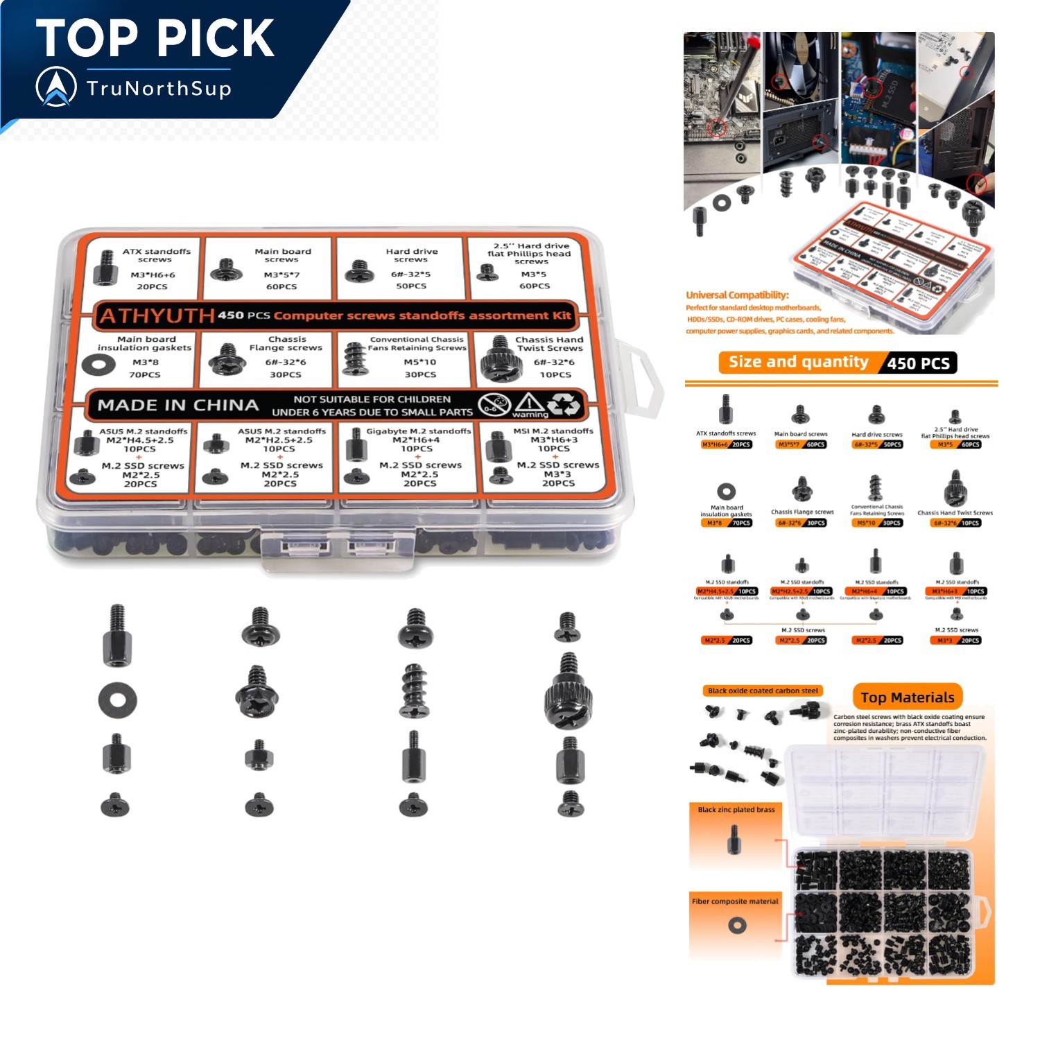 Athyuth 450-piece Computer Screw Kit PC Building Repair M.2 SSD Motherboard S...