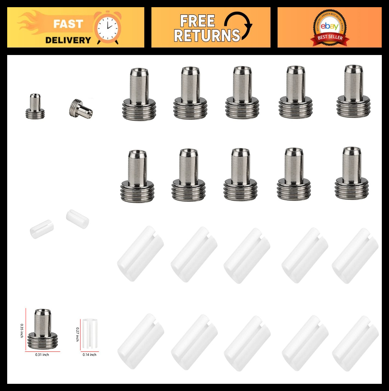 20 Pack Fiber Optic Accessories - 10 Ceramic Cores & 10 Metal Heads for Testers