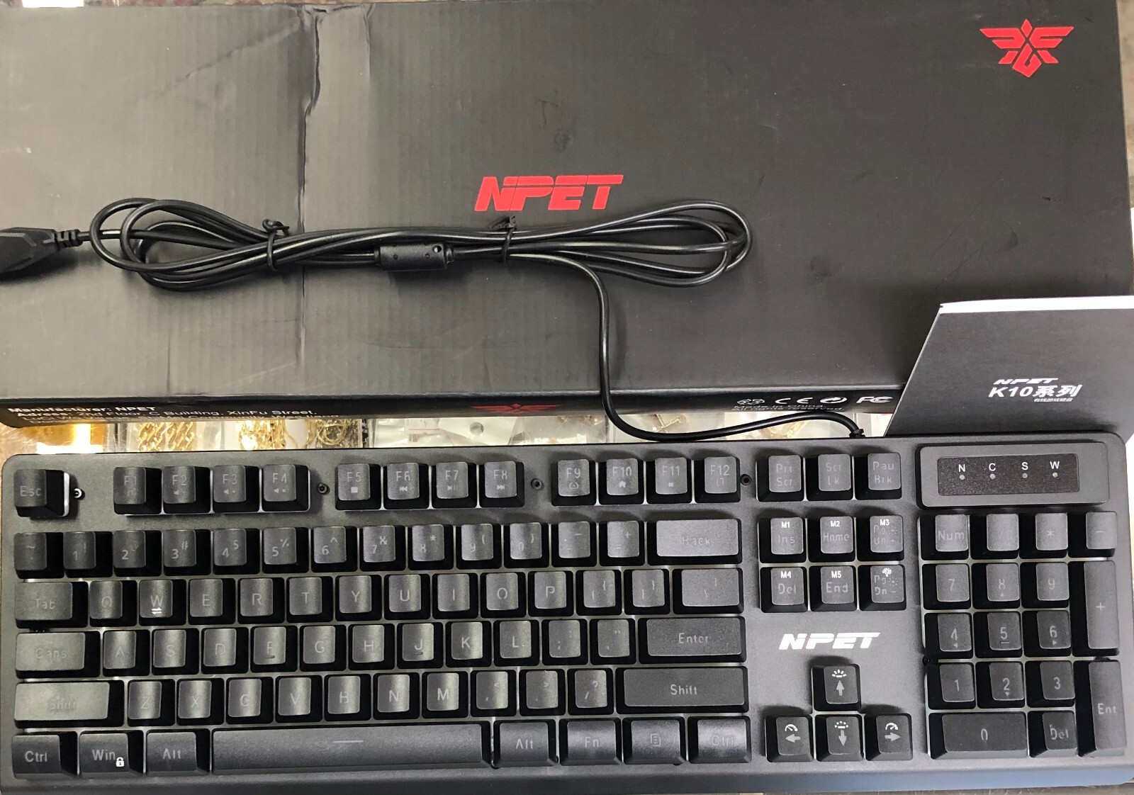 NPET K10V3 Wired Gaming Keyboard and Wrist Support for Desktop Computer PC black