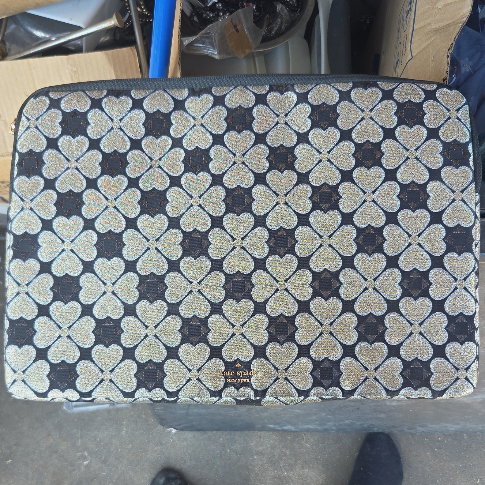 kate spade new york 13in Padded Zip Laptop Sleeve Case Black Gold Clover