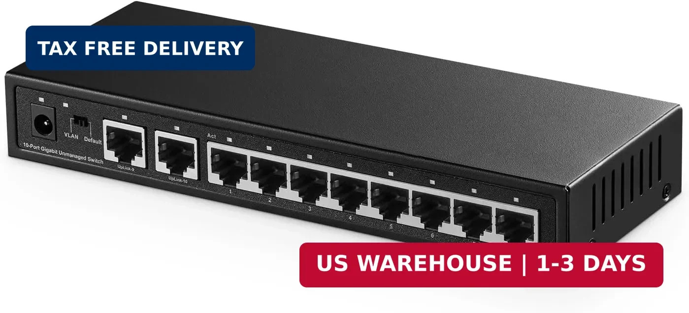Binardat 10 Port Gigabit Ethernet Switch, 8 Ports 100/1000Mbps, 2 Gigabit Uplink