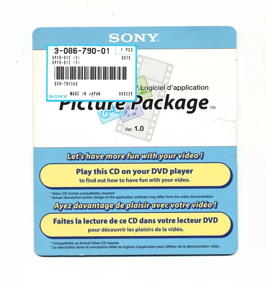 Sony Picture Package for Windows Ver 1.0, USB Driver, ImageMixer VCD2 for Mac