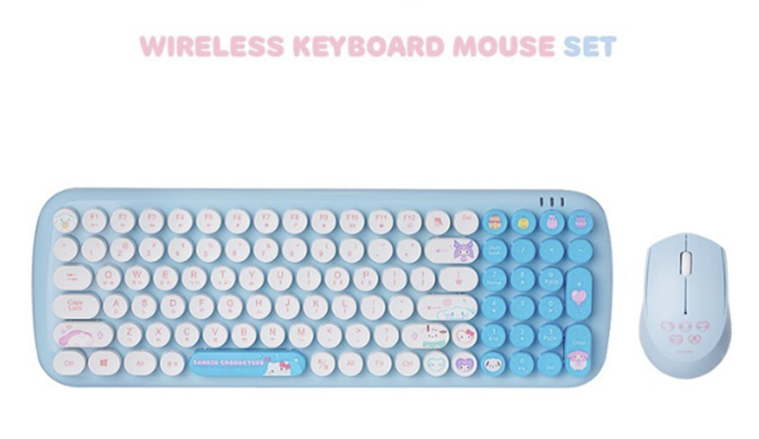Sanrio Retro Wireless Keyboard Mouse Set Hello Kitty Cinnamoroll Korean/English