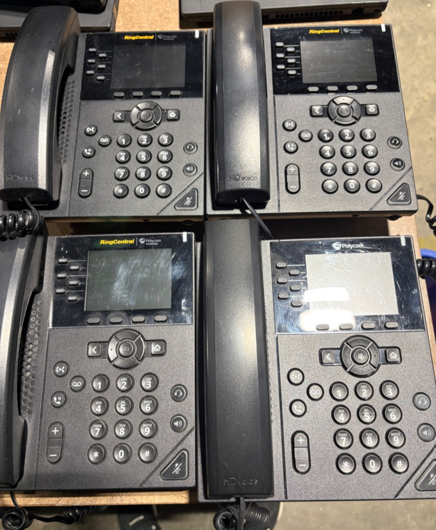 Lot of 4 Polycom VVX 350 IP Business Phones VoIP  Used/Untested/As Is 3 Stands