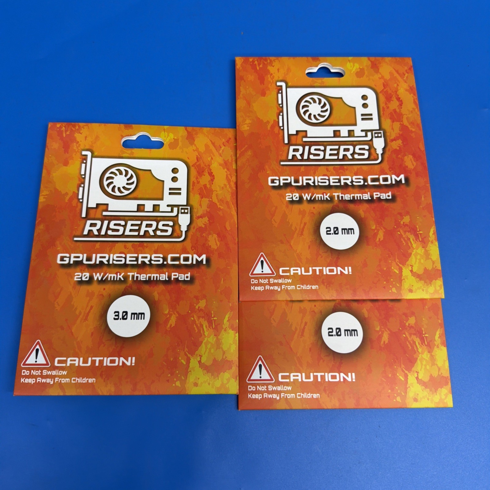 Lot of 3 GPURISERS 20W/mK Thermal Pads 2mm & 3mm 4x4” GPU Cooling