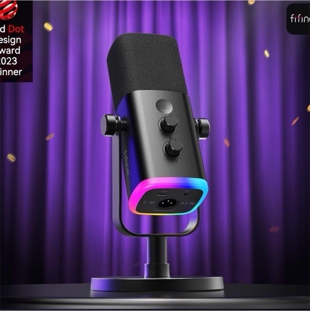 FIFINE AM8 Dynamic Cardioid USB-C/XLR Desktop Mic w/ RGB, Mute, Black