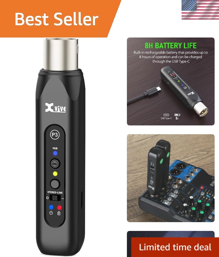P3 Wireless XLR Bluetooth Adapter for Seamless Audio Streaming - 8HR Battery