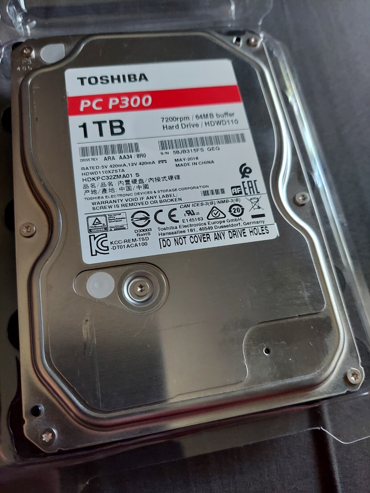 Tested GOOD Toshiba HDWD110 P300 1TB 3.5" SATA III Desktop Hard Disk Drive HDD