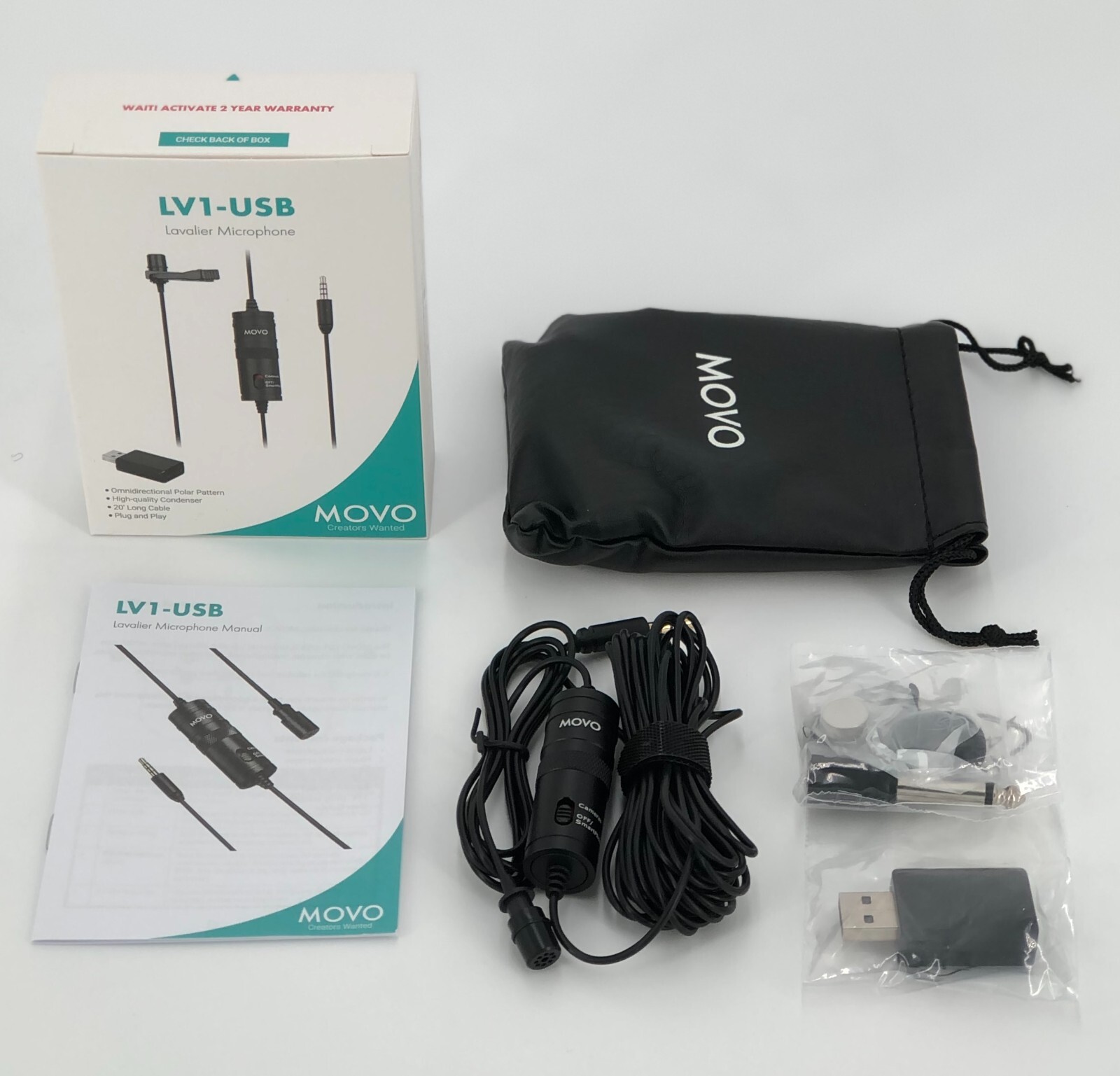 Movo Universal Lavalier Microphone for USB, Laptop, PC, Mac, Smartphone, Camera
