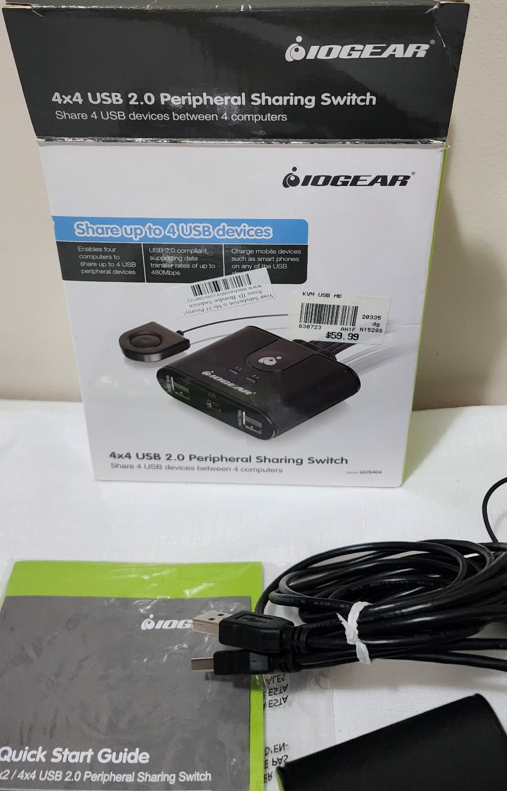 Iogear 4x4 USB 2.0 Peripheral Sharing Switch between 4 computers Model GUS404