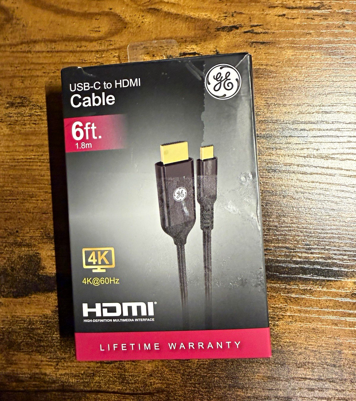 GE USB-C Male to HDMI Male Cable 6 ft Black 4K@60Hz MPN 38188