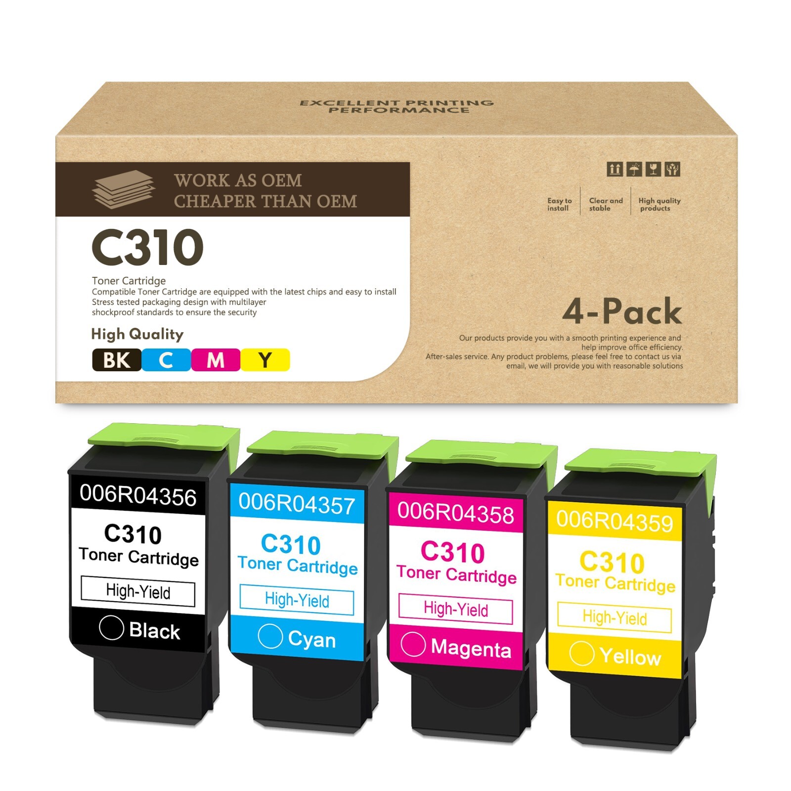 FADSOON® 4 Pack C310 (BK/C/M/Y) Toner Cartridges Replacement for Xerox Printers