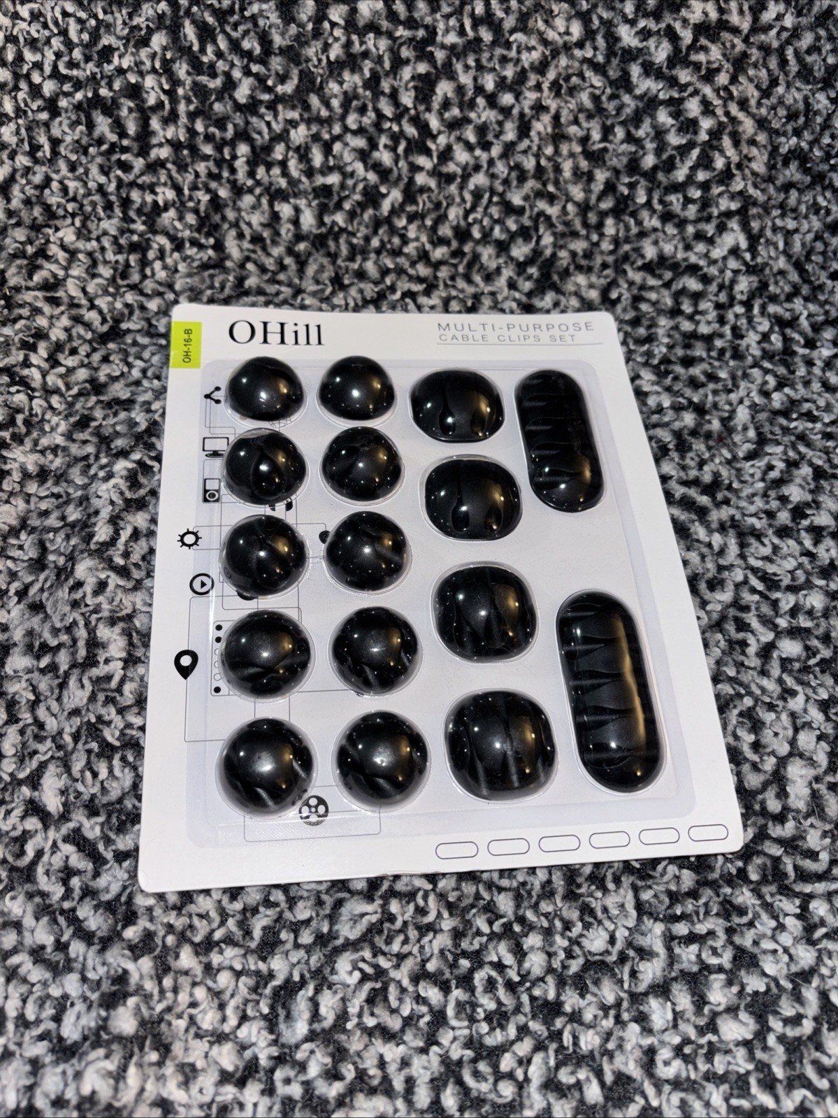 OHill OH-CBC-16 Cable Clips - Black, 16 Pack