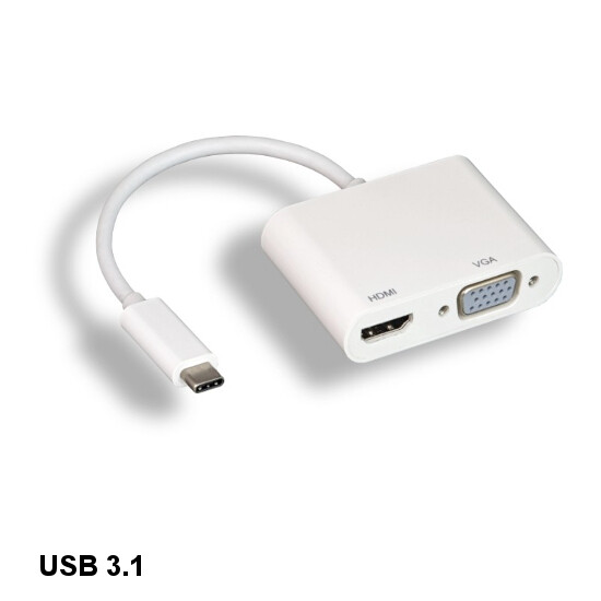 [10X] USB 3.1 Type C to HDMI 4K and VGA HD15 for PC Smartphone HDTV Monitor