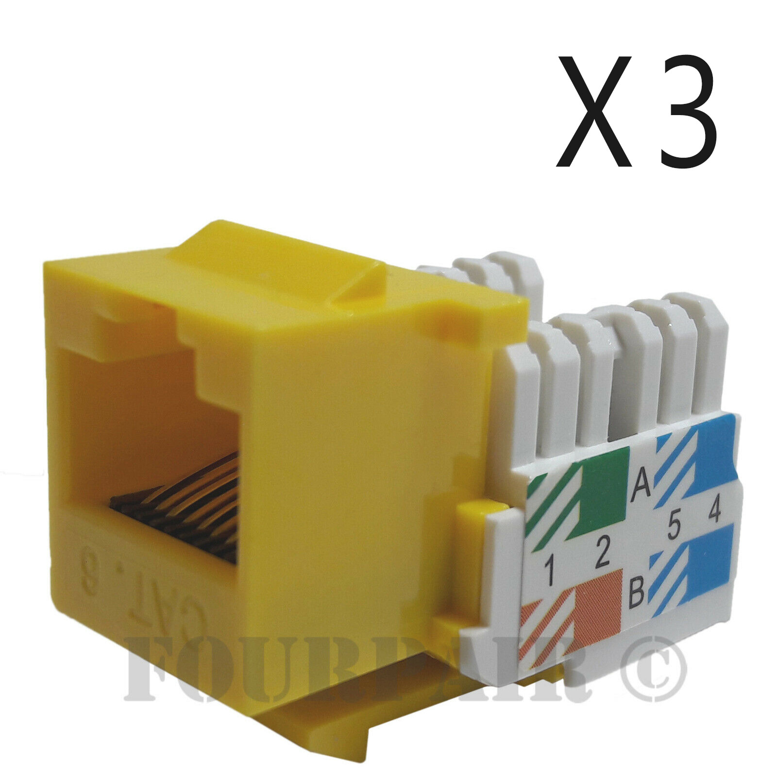 3x Pack Lot CAT6 Network RJ45 Port 110 Punch Down Keystone Snap-In Jack Yellow