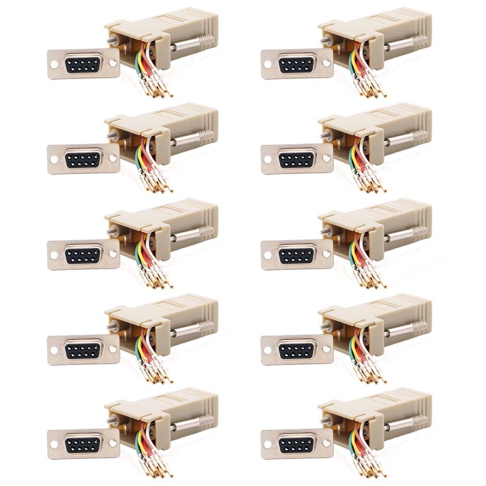 10 Pcs DB 9 RS232 Serial DB9 Female to RJ45 8P8C Network Modular Adapter Ivory