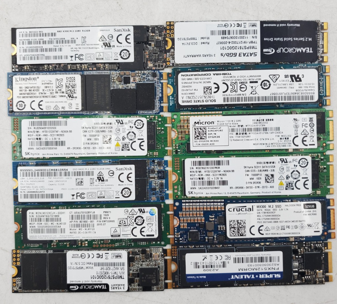 LOT OF 12  MIX BRAND  512GB  M.2  SSD  INTERNAL SOILD STATE DRIVE (M256)