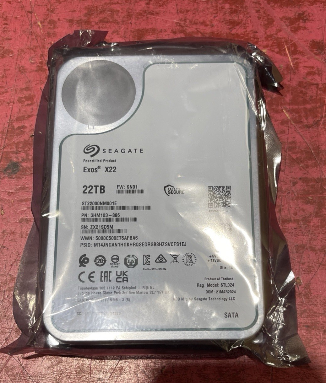 Seagate Exos X22 22TB SATA 7200RPM HDD with 256MB Cache CMR 3.5in