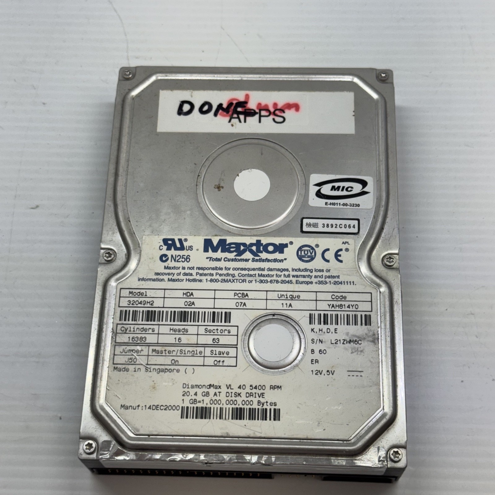Maxtor 5T020H2 20GB IDE Hard Drive