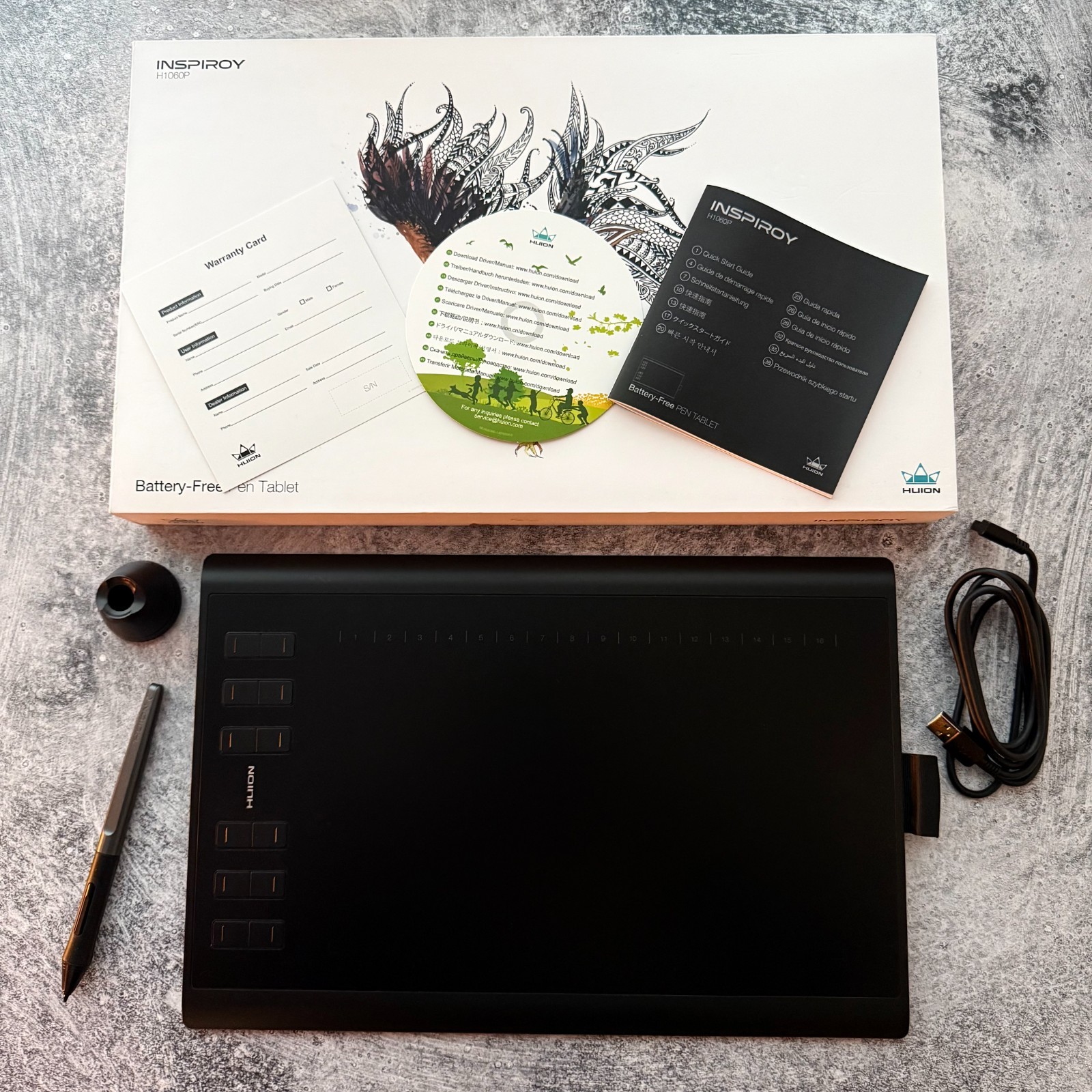 HUION Inspiroy H1060P Graphics Drawing Tablet 10 x 6.25 Inch Battery-Free Stylus