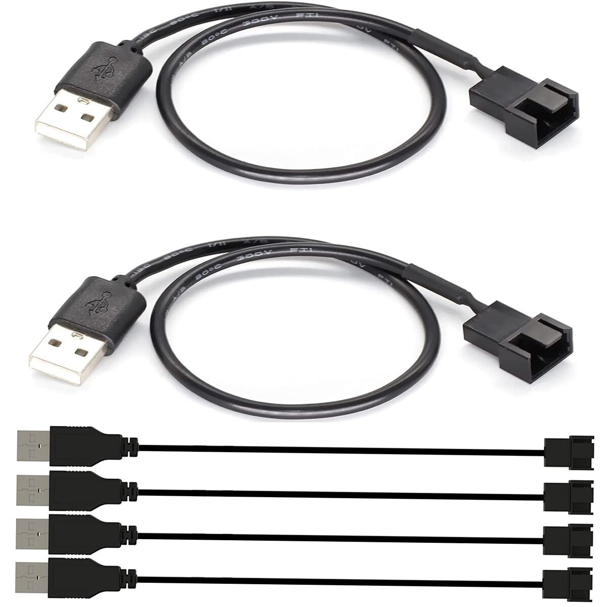 6pcs Usb To 3pin/4pin Pwm 5v Usb Sleeve Fan Power Adapter Cable Usb To 3pin/4pin
