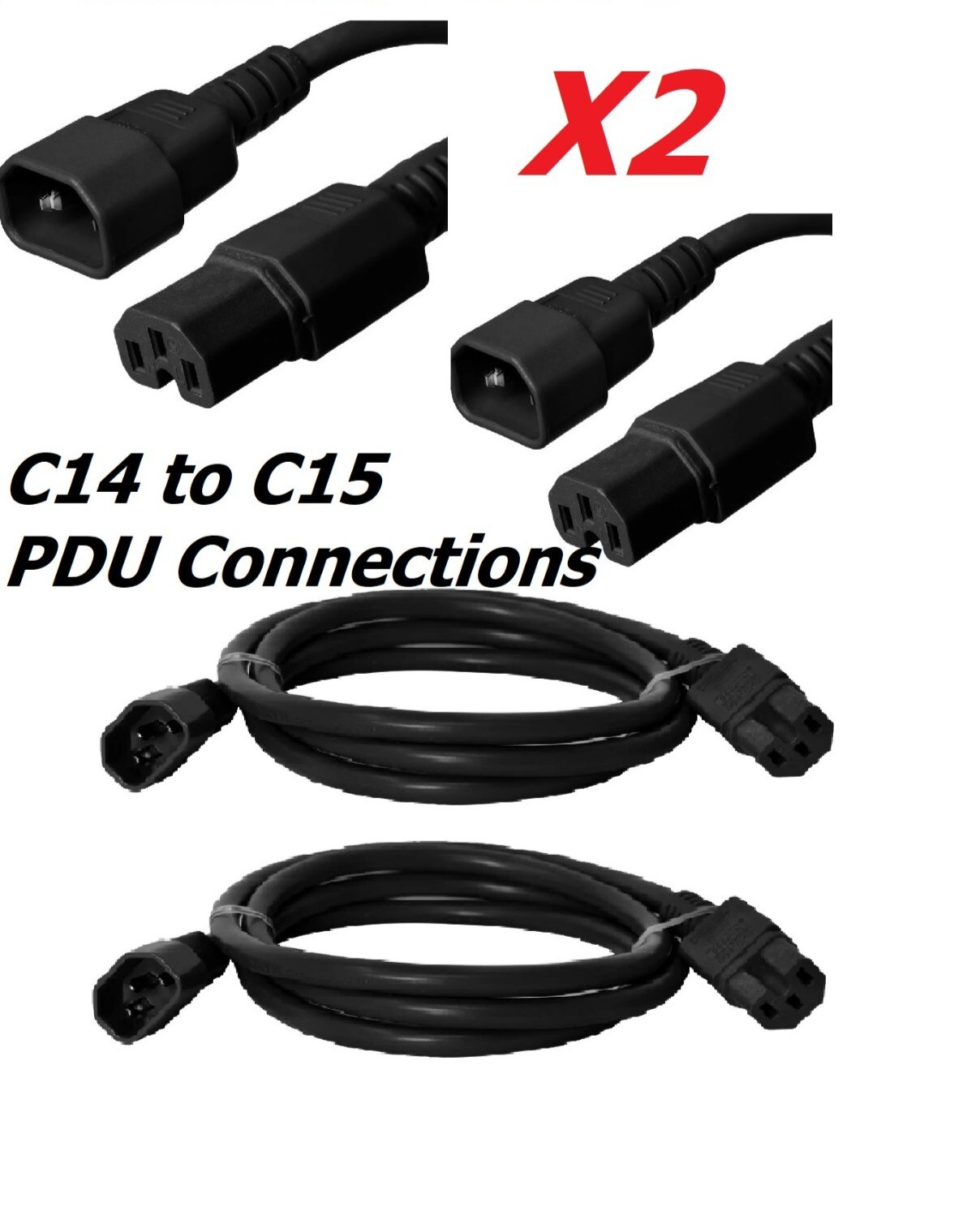 C14 to C15 VOLEX Power Cord 2 Packs 4ft 13A/250V, 14/3 AWG, IEC 60320 - IBX-4913