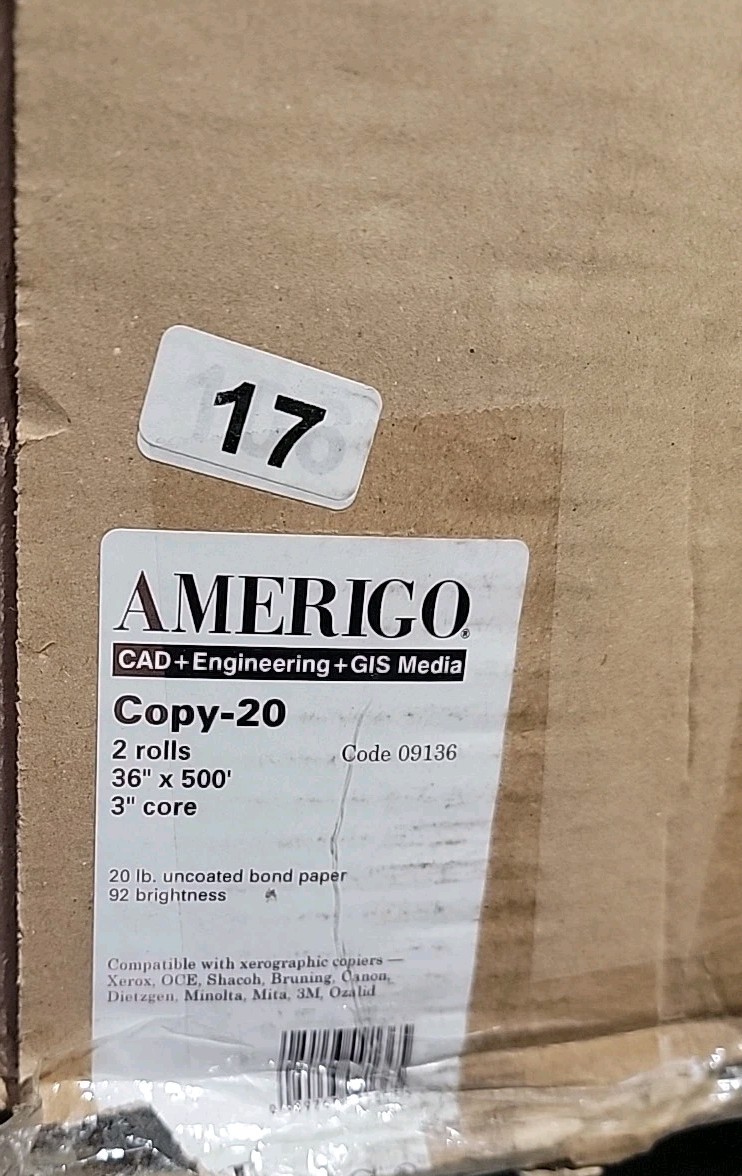 2 Rolls Amerigo Wide Format Paper Copy 20, 36 x 500  NEW Sealed - Openbox