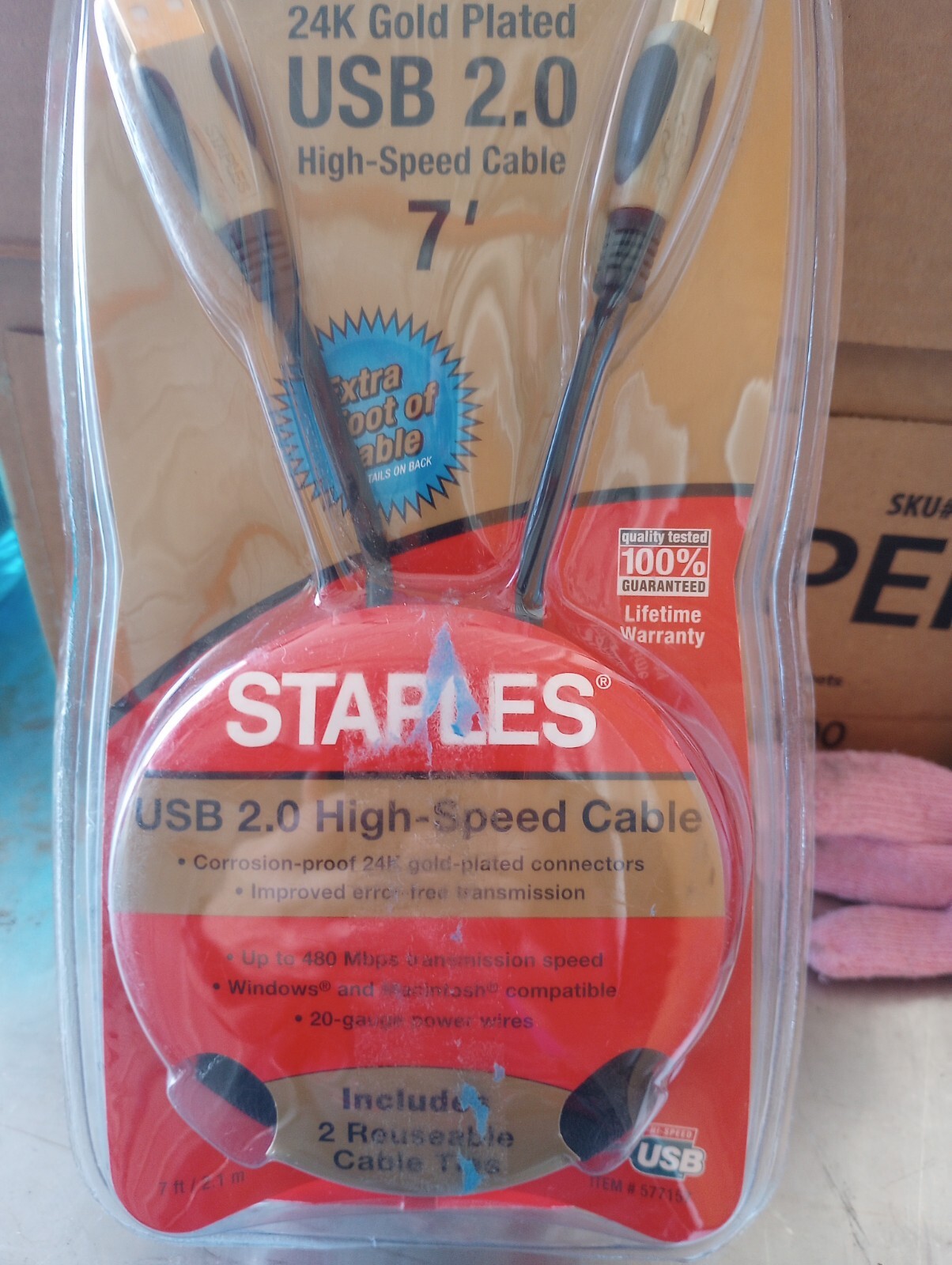 Staples 24K Gold Plated USB 2.0 high-Speed Cable 7ft 