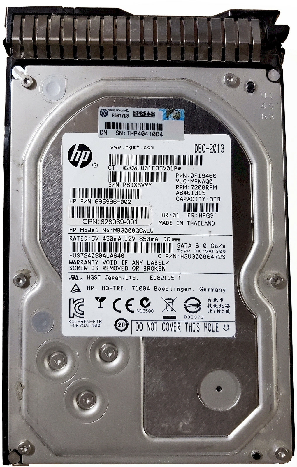 HP Proliant 3TB 7.2K 3.5" LFF 6G SATA SC Hard Drive 628061-B21 628182-001