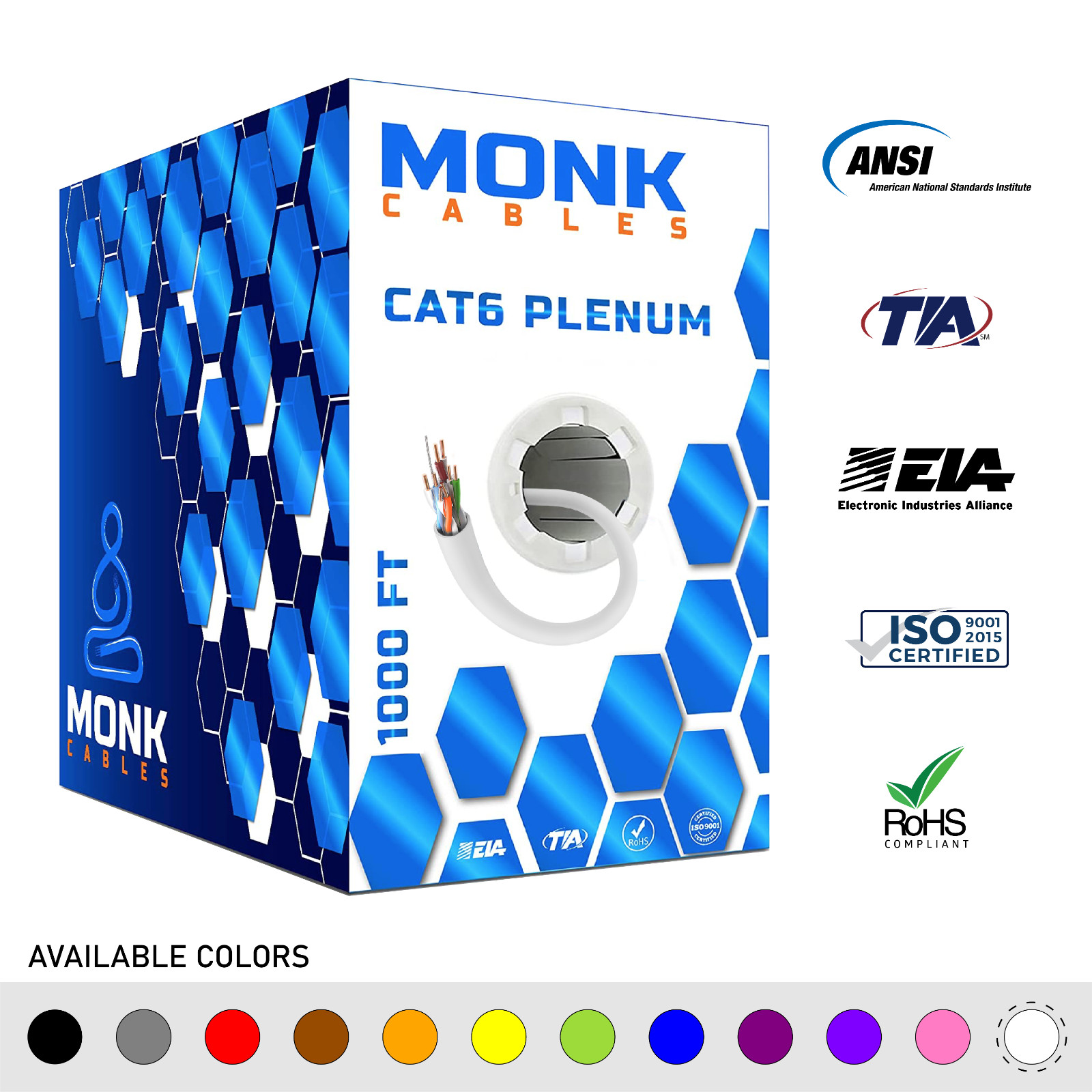 Cat6 Plenum 1000ft CMP Internet Wire 23AWG 550MHz UTP Ethernet Cable White ✅