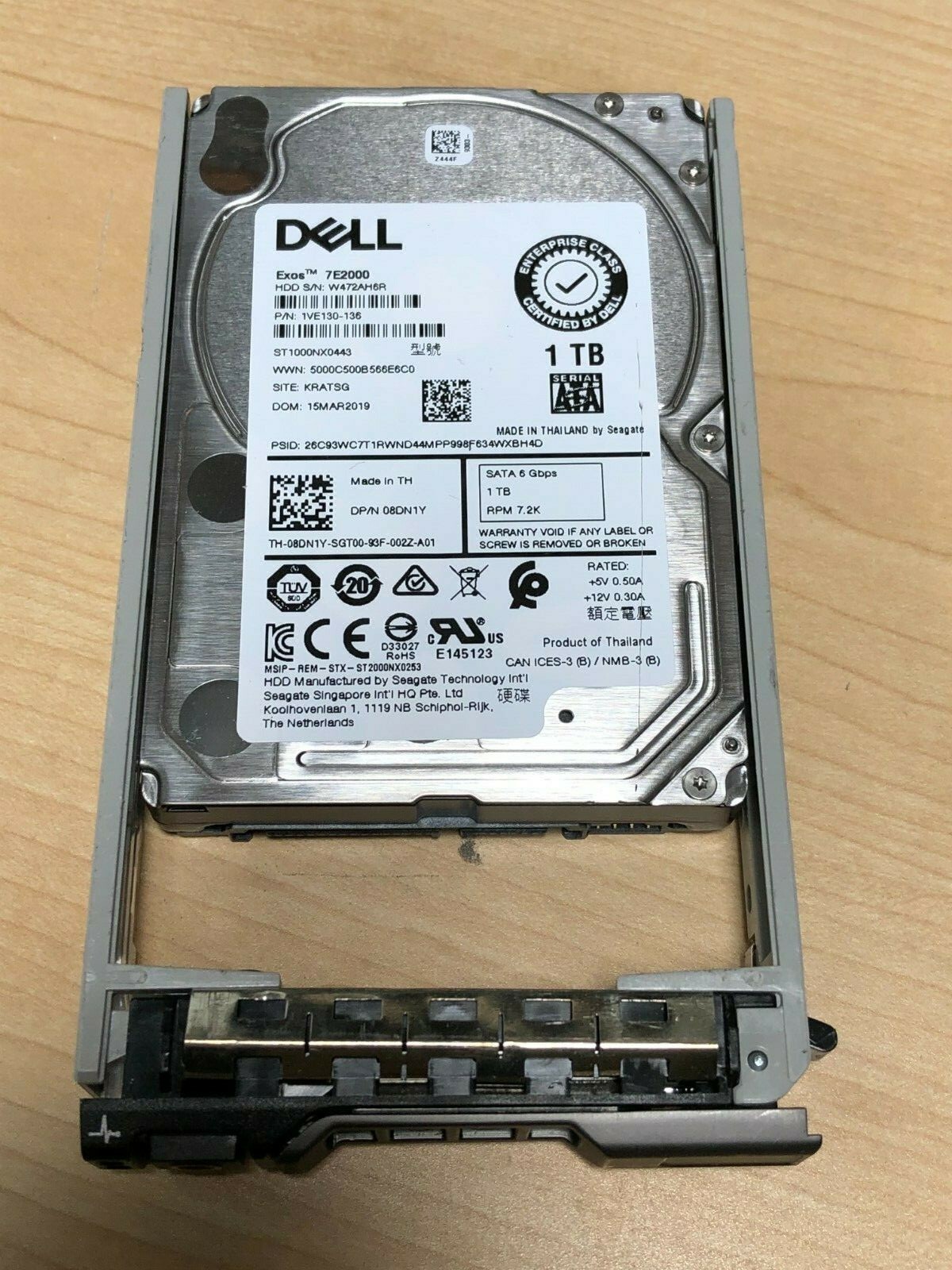 Dell 8DN1Y / Seagate ST1000NX0443 1VE130-136 1TB 2.5" SATA HD