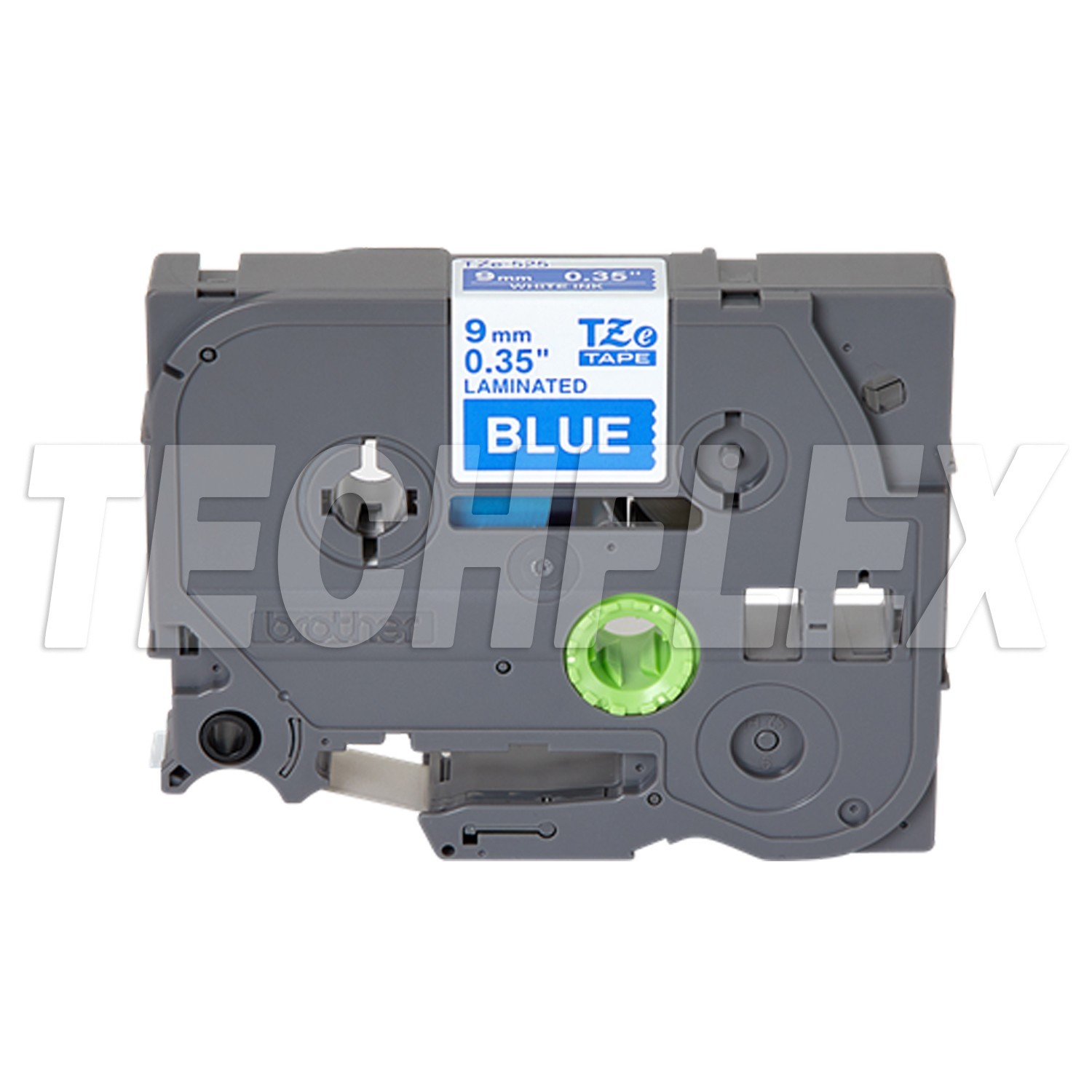 BR-TZE525   0.35 in x 26.2 ft (9mm x 8m), White Ink on Blue Label
