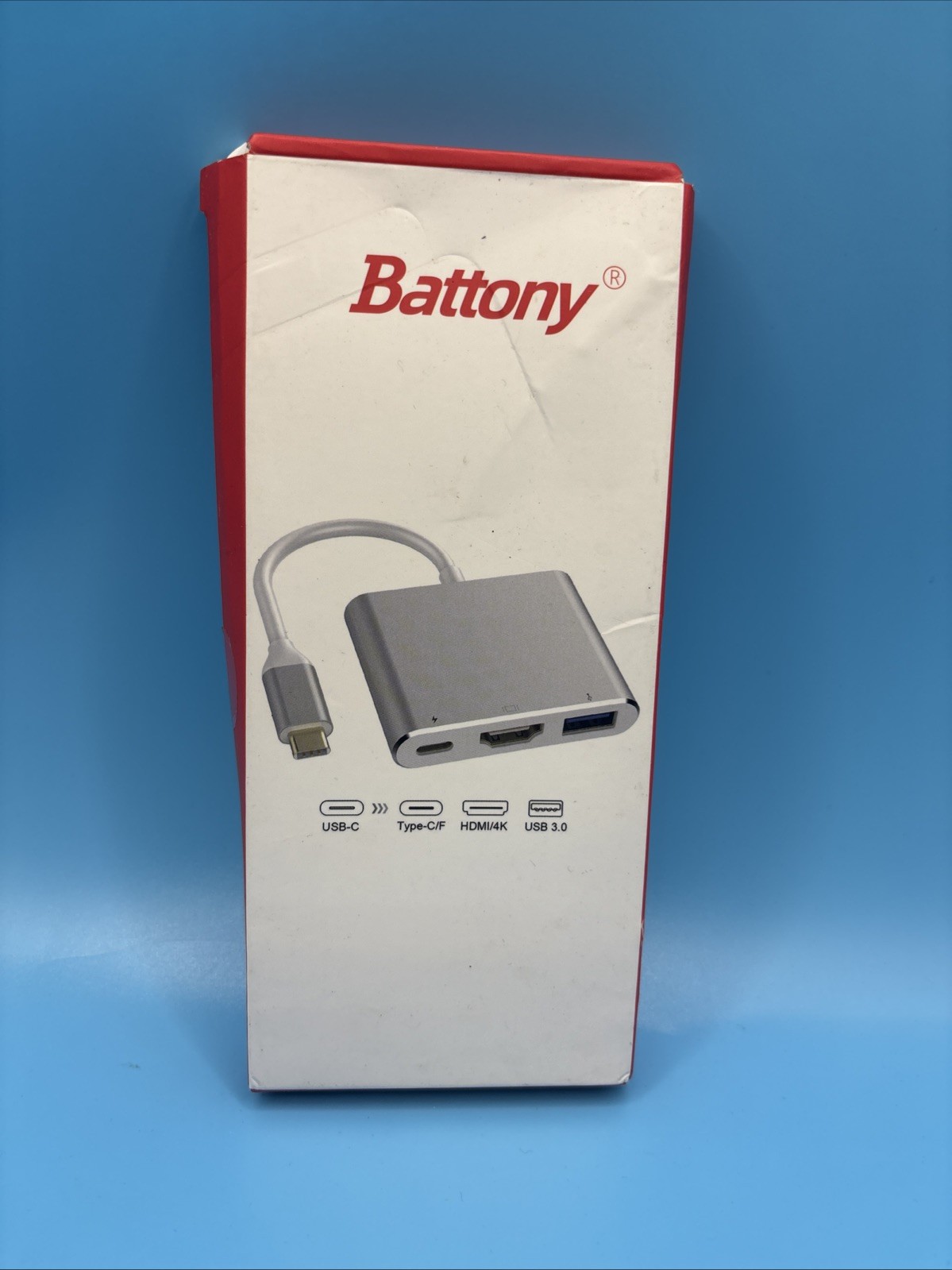 Battony USB-C to HDMI adapter includes a USB port and a Type-C charging port