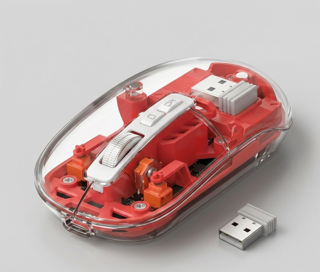 Wireless Bluetooth5.1&2.4G Mini Lightweight Mouse,Transparent Clear Cool,Rech...