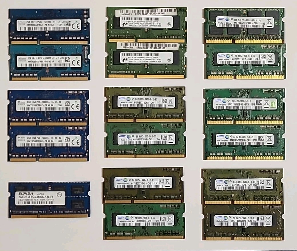 Lot of 17x Mixed 2GB Laptop RAM (15x PC3) & (2x PC3L) 34GB Total