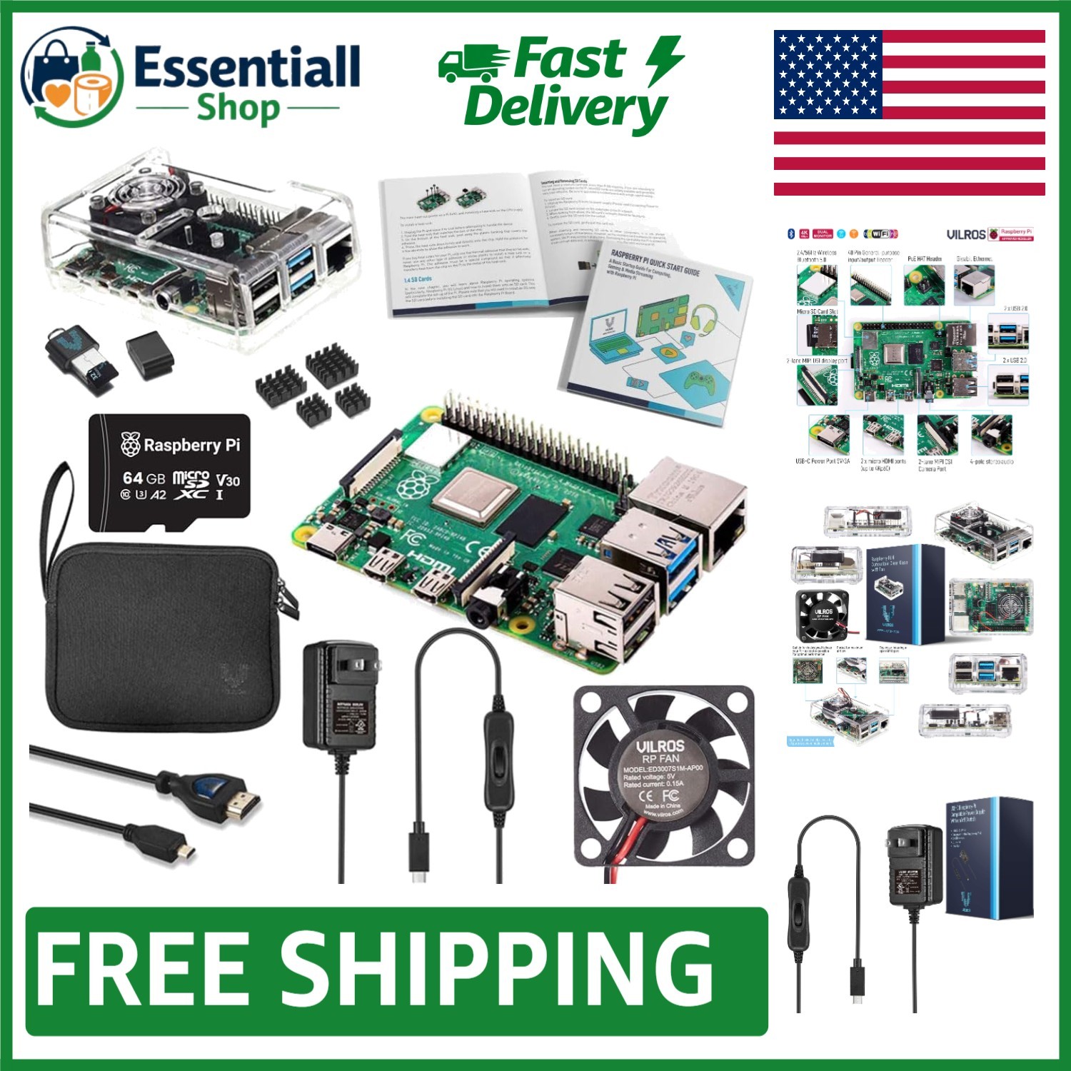 All-in-One Raspberry Pi 4 Kit: 4GB RAM, Clear Case & Comprehensive Accessories