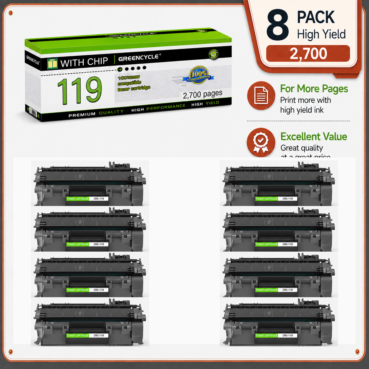 8PK CRG119 119 Toner Cartridge for Canon ImageClass MF5840dn MF5850dn MF5870dn