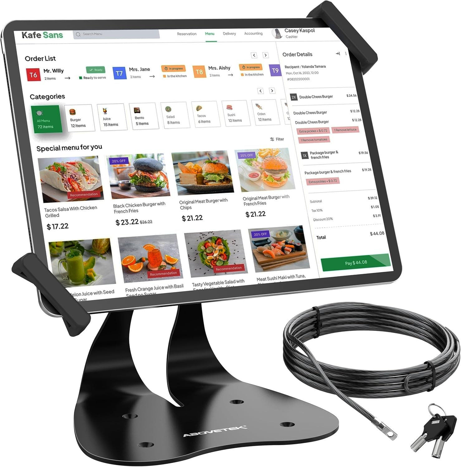 Anti-Theft Ipad Kiosk Stand, 360° Swivel POS Tablet Mount with Security Cable &