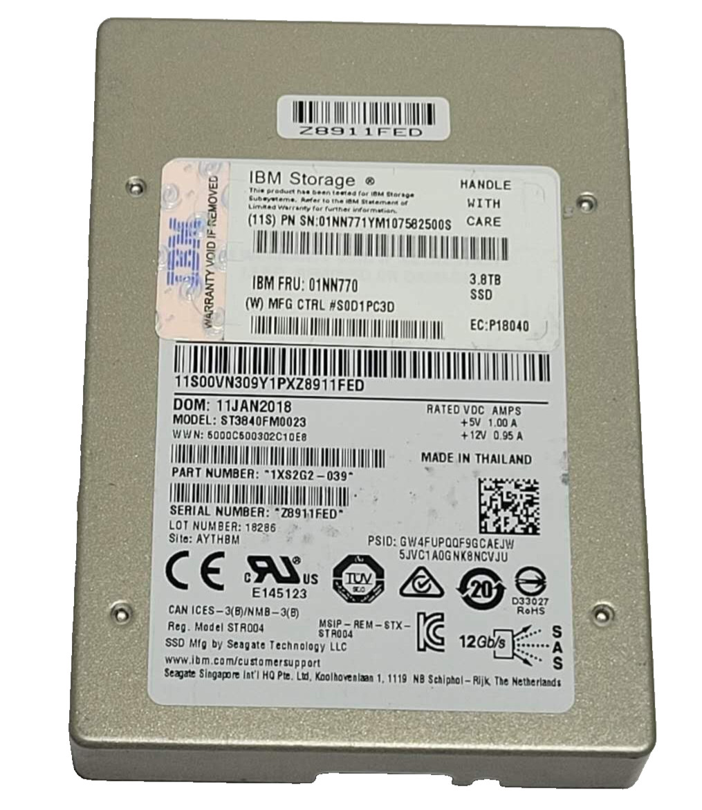 IBM SEAGATE 3.8TB 2.5 SAS SSD SOLID STATE DRIVE ST3840FM0023 01NN770 88%+ HEALTH
