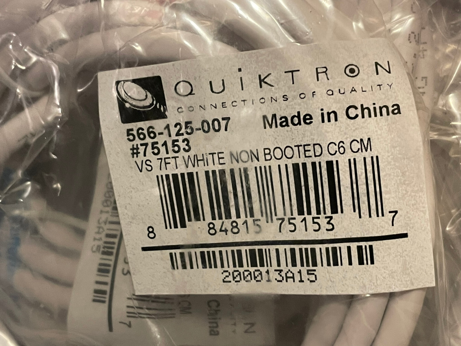Lot of 35 Quiktron CAT6 Patch Cable 566-125-007 7Ft White Non Booted #75153