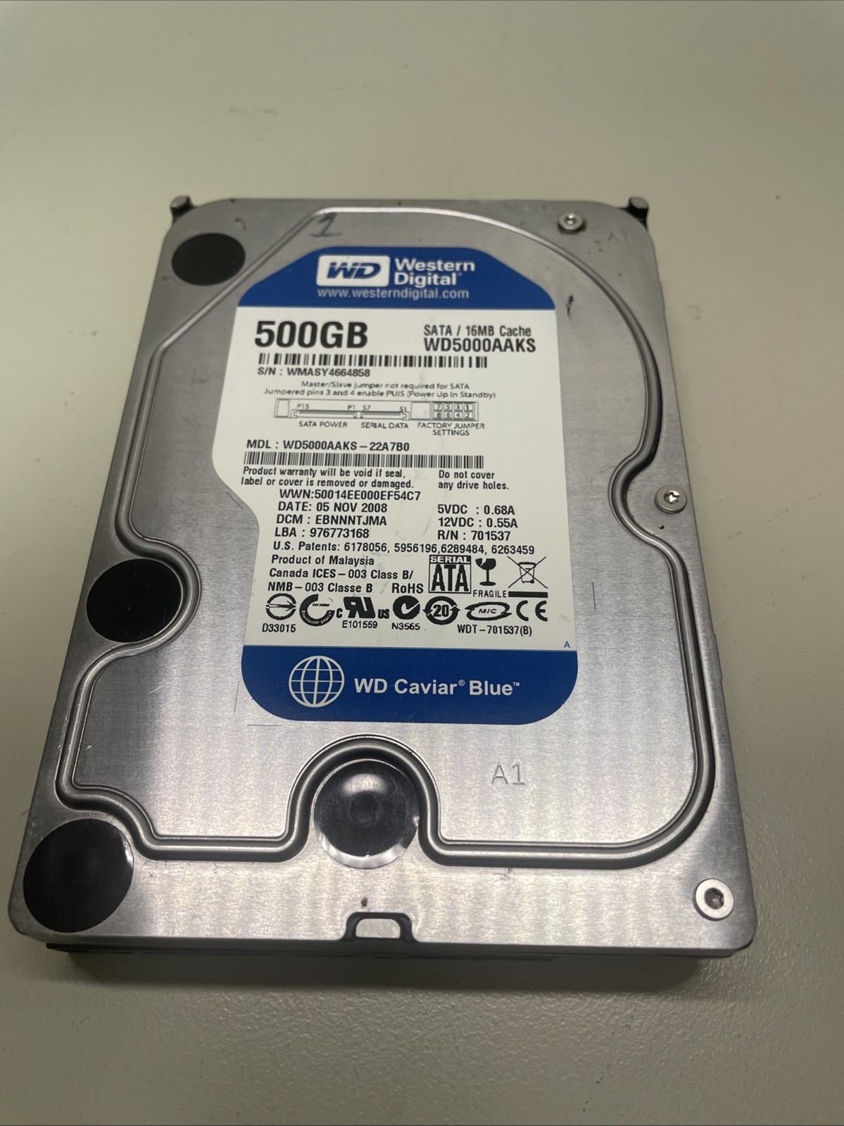 Western Digital Caviar Blue 500GB  7200RPM 3.5" (WD5000AAKS) HDD SATA, Tested