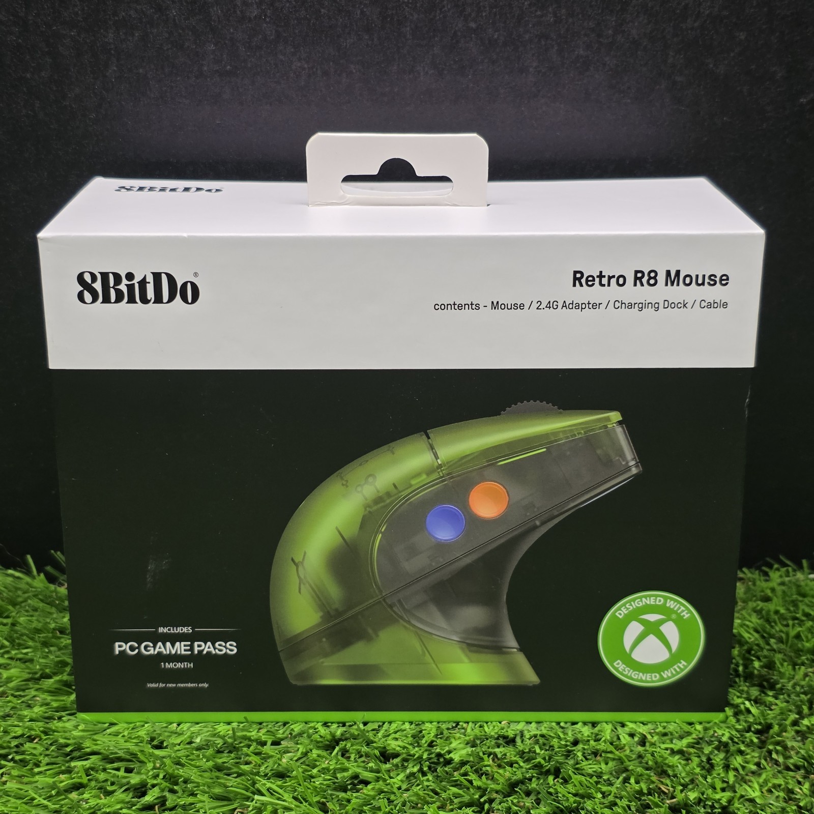 8BitDo Retro R8 Mouse W/ Charging Dock, PAW 3395 Sensor, Translucent XBOX Green