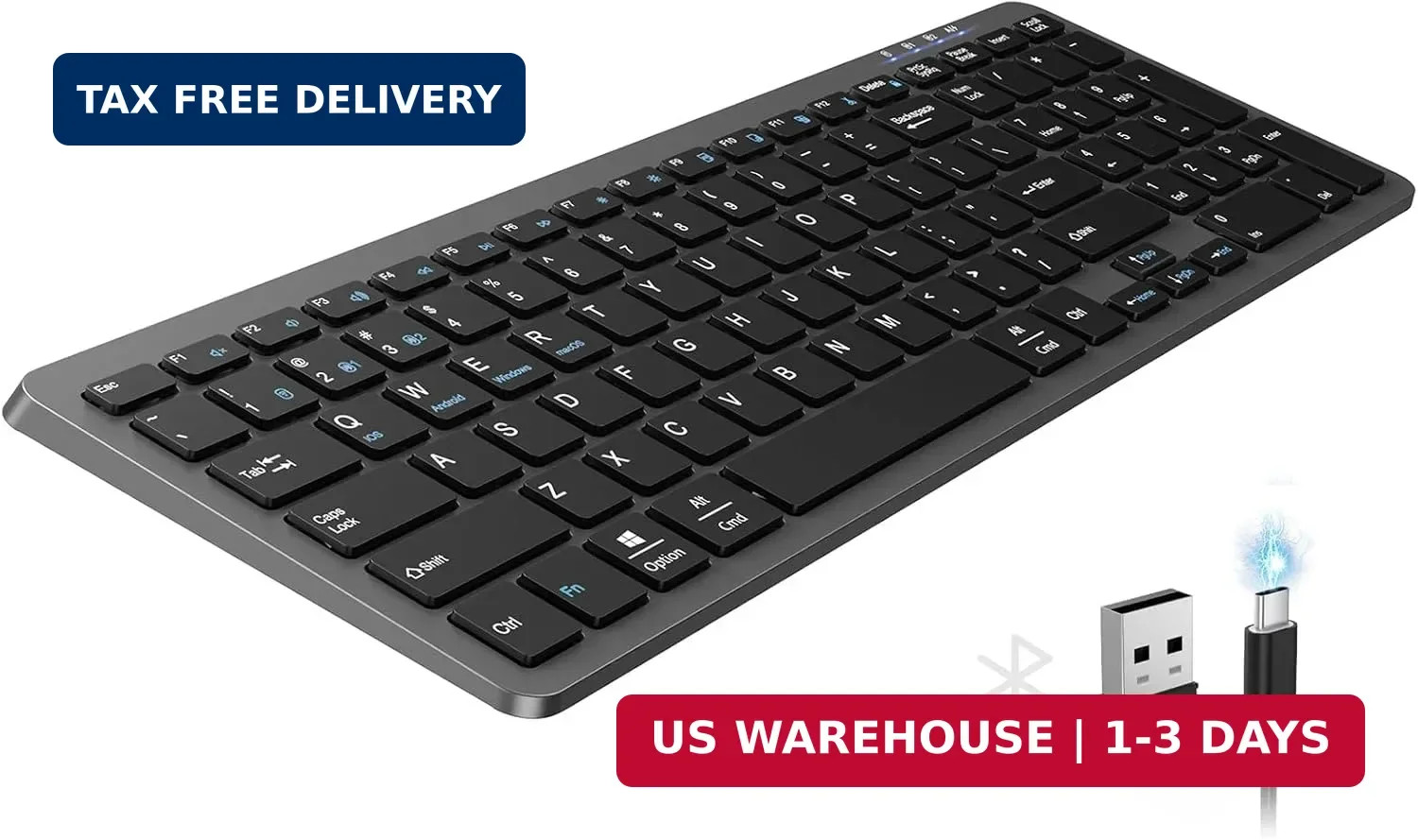 Rechargeable Bluetooth Slim Wireless Keyboards USB+BT Multi Device