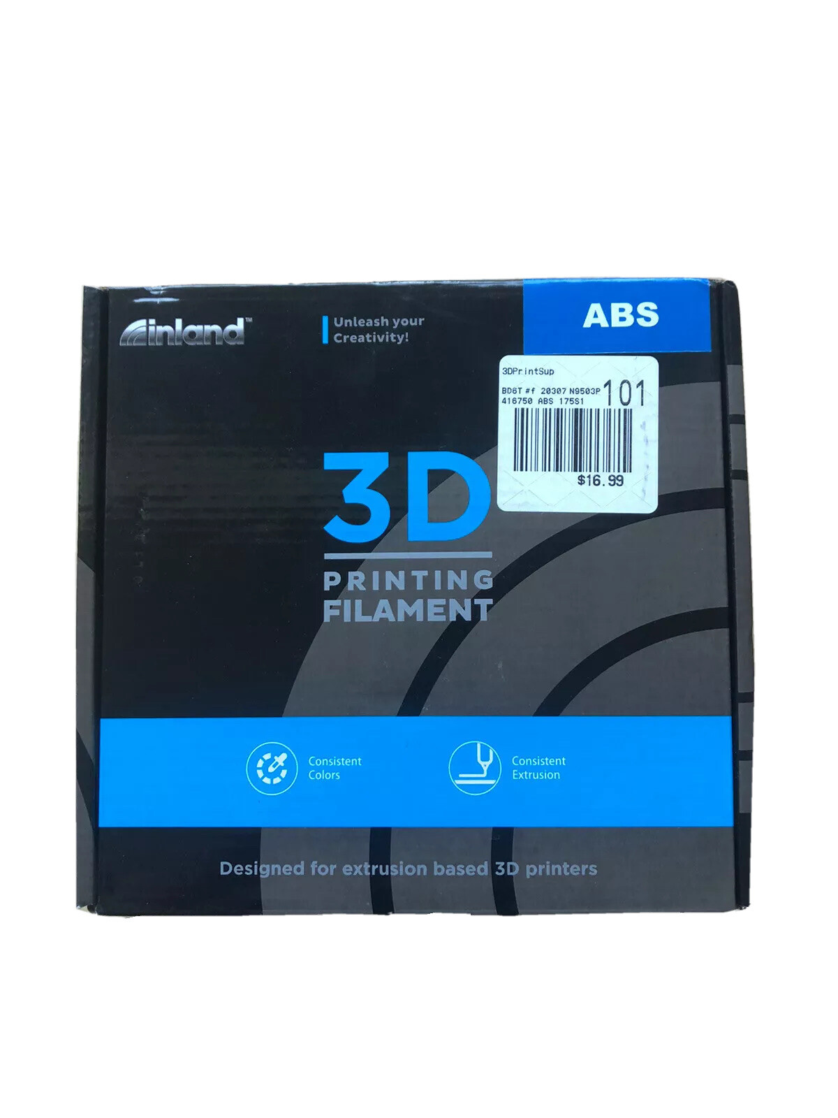 Inland 3D Printing Filament 1.75mm ABS Silver (Net Wt. 1Kg)