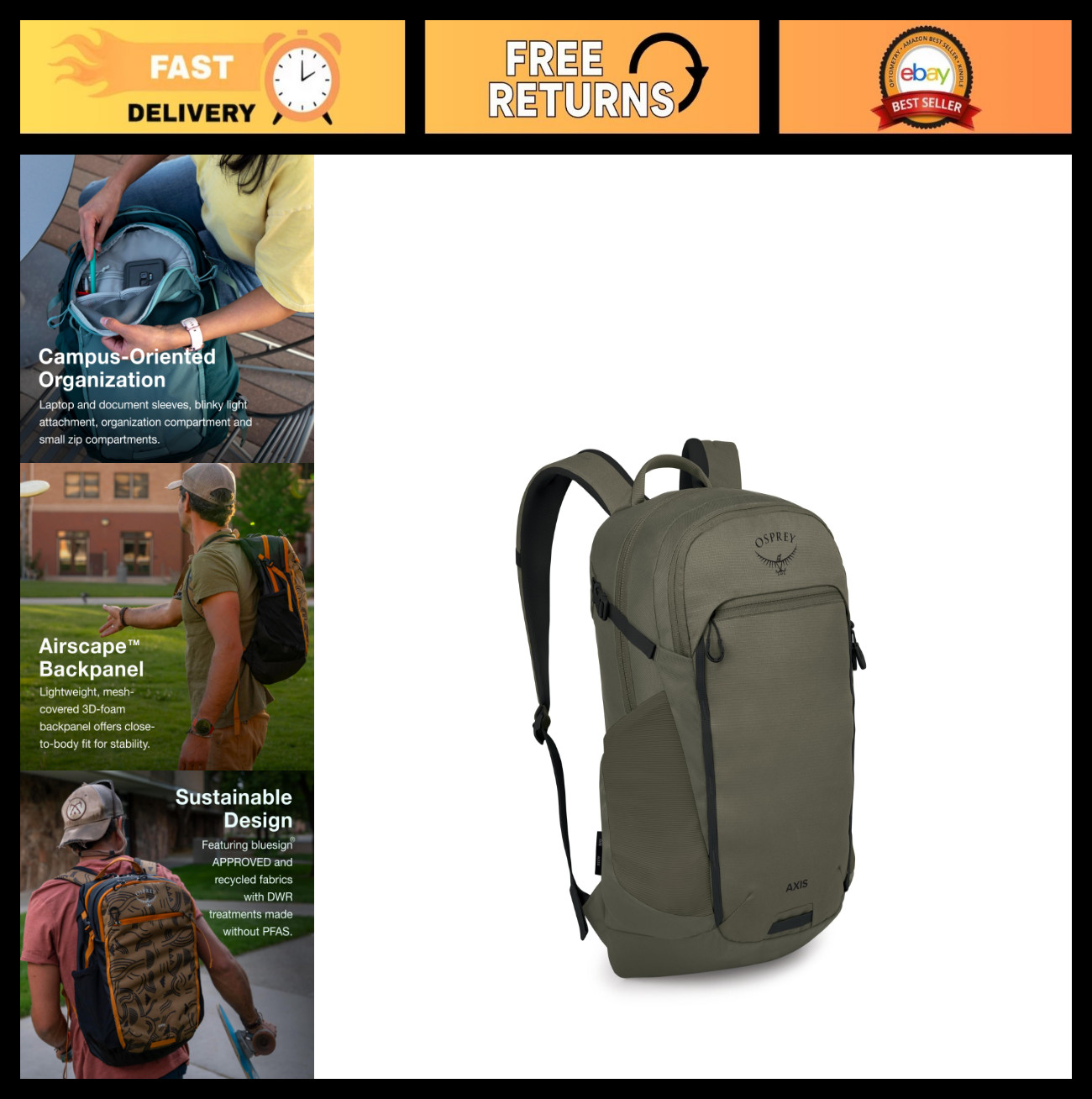 Sleek Laptop Backpack with Sleeve, Water Bottle Pockets & Compression Straps